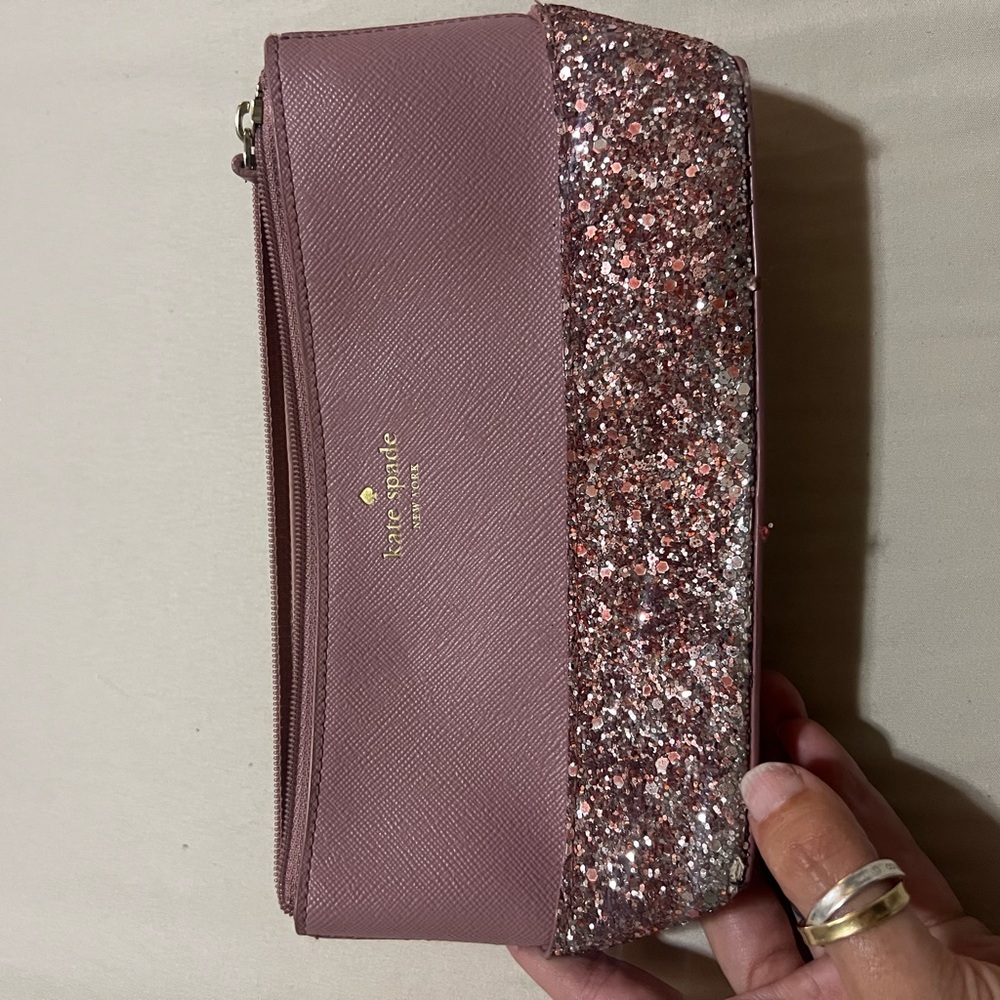Kate Spade Pink Glitter Cosmetic Bag